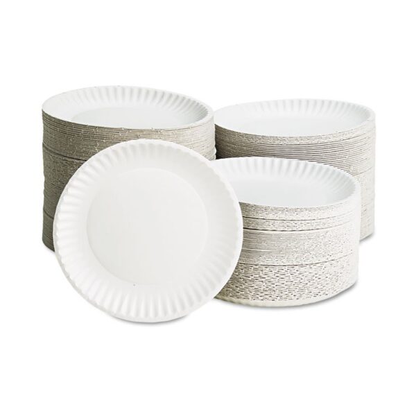 White Paper Plates, 9" dia, 100/Pack, 10 Packs/Carton - Image 2