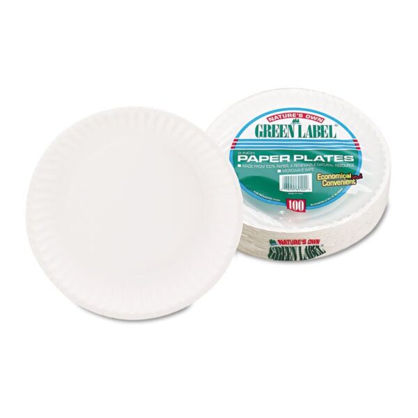 White Paper Plates, 9" dia, 100/Pack, 10 Packs/Carton - Image 3