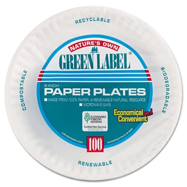 Paper Plates, 9" dia, White, 100/Pack, 12 Packs/Carton - Image 3
