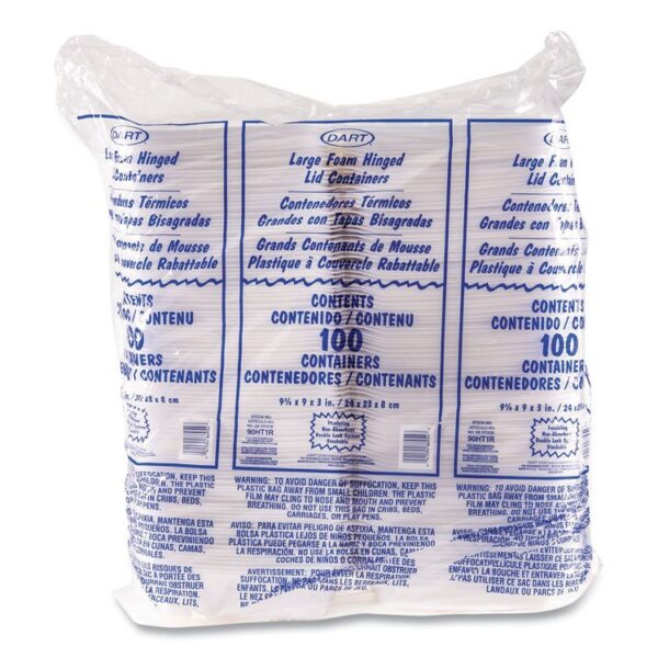 Foam Hinged Lid Containers, 9.01 x 9.4 x 3.1, White, 200/Carton