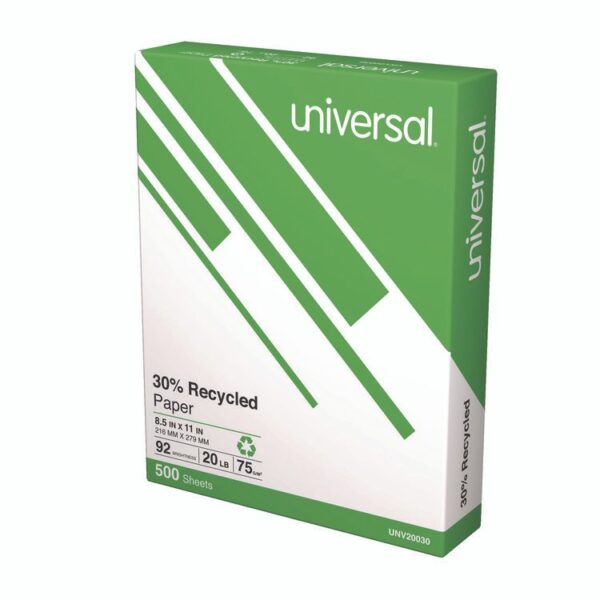 30% Recycled Copy Paper, 92 Bright, 20 lb Bond Weight, 8.5 x 11, White, 500 Sheets/Ream, 10 Reams/Carton