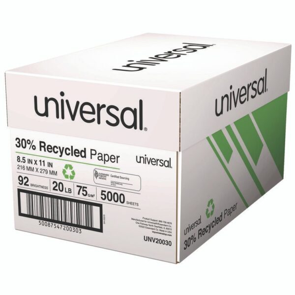 30% Recycled Copy Paper, 92 Bright, 20 lb Bond Weight, 8.5 x 11, White, 500 Sheets/Ream, 10 Reams/Carton - Image 2