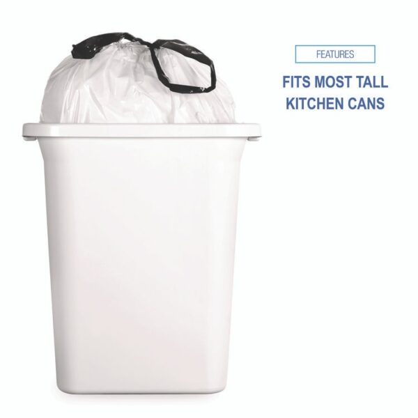 Drawstring Kitchen Bags, Drawstring, 13 gal, 24" x 28", White, 50 Bags/Roll, 2 Rolls/Carton - Image 4