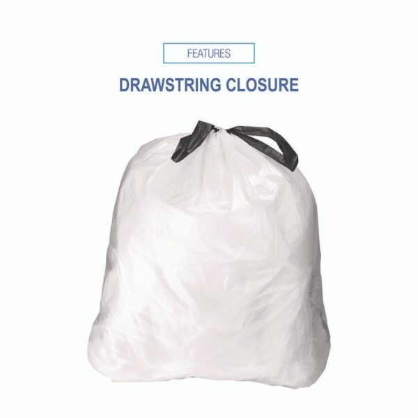 Drawstring Kitchen Bags, Drawstring, 13 gal, 24" x 28", White, 50 Bags/Roll, 2 Rolls/Carton - Image 2