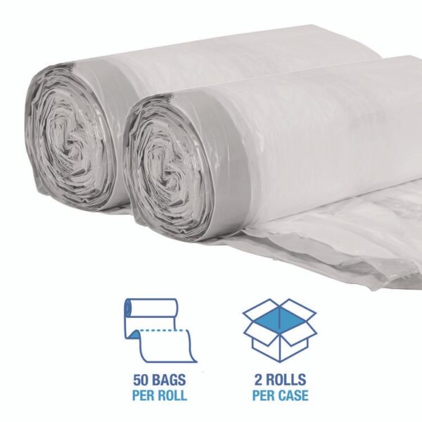 Drawstring Kitchen Bags, Drawstring, 13 gal, 24" x 28", White, 50 Bags/Roll, 2 Rolls/Carton - Image 3