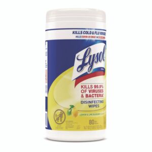 Disinfecting Wipes, 1-Ply, 7 x 7.25, Lemon and Lime Blossom, White, 80 Wipes/Canister, 6 Canisters/Carton