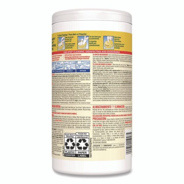 Disinfecting Wipes, 1-Ply, 7 x 8, Lemon Fresh, White, 75/Canister, 6/Carton - Image 4