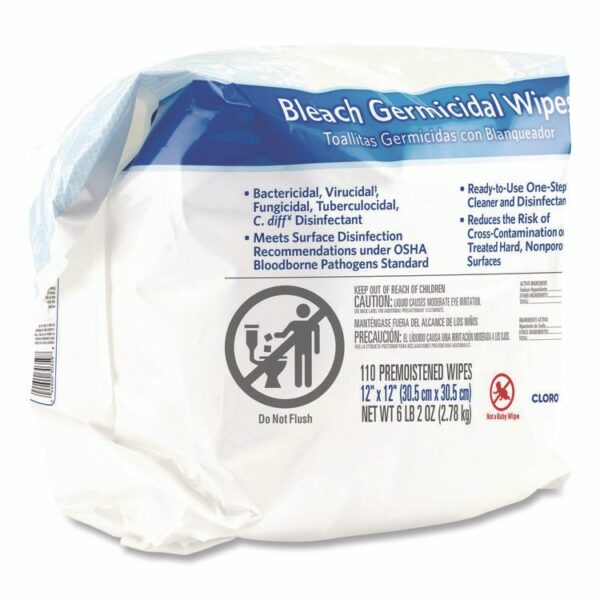 Bleach Germicidal Wipes, 1-Ply, 12 x 12, Unscented, White, 110/Refill, 2 Refills/Carton - Image 3