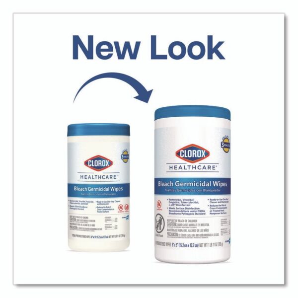 Bleach Germicidal Wipes, 1-Ply, 6 x 5, Unscented, White, 150/Canister, 6 Canisters/Carton