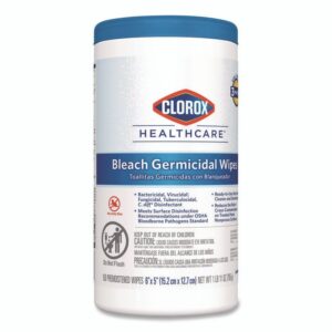 Bleach Germicidal Wipes, 1-Ply, 6 x 5, Unscented, White, 150/Canister, 6 Canisters/Carton