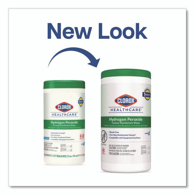 Hydrogen Peroxide Cleaner Disinfectant Wipes, 9 x 6.75, Unscented, White, 95/Canister, 6 Canisters/Carton