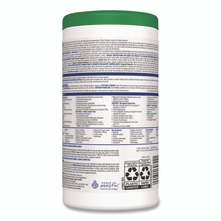 Hydrogen Peroxide Cleaner Disinfectant Wipes, 9 x 6.75, Unscented, White, 95/Canister, 6 Canisters/Carton - Image 4