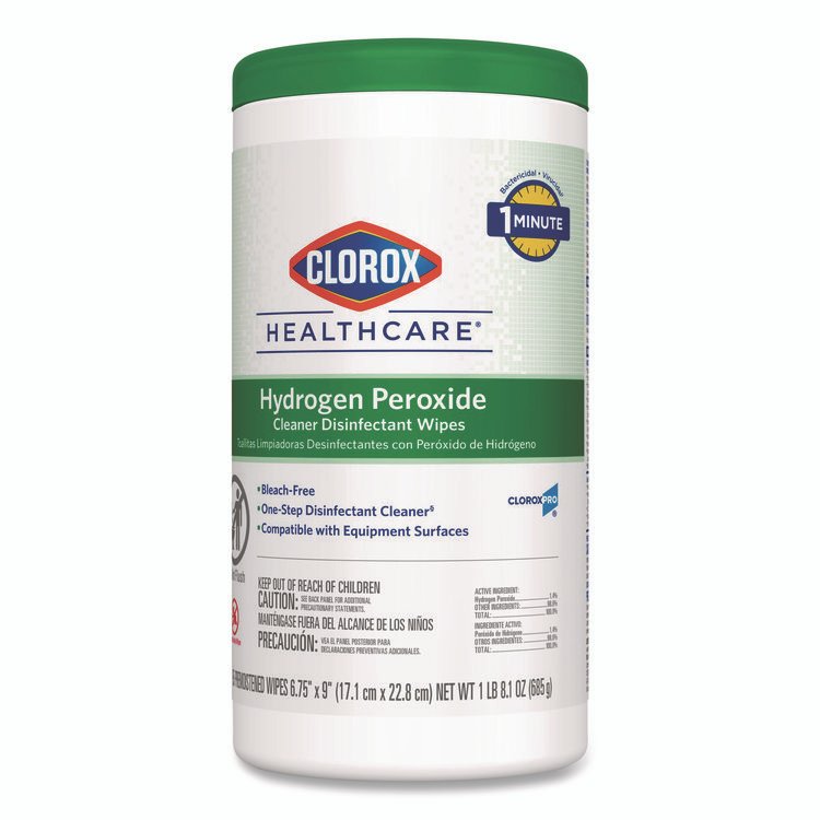 Hydrogen Peroxide Cleaner Disinfectant Wipes, 9 x 6.75, Unscented, White, 95/Canister, 6 Canisters/Carton - Image 2
