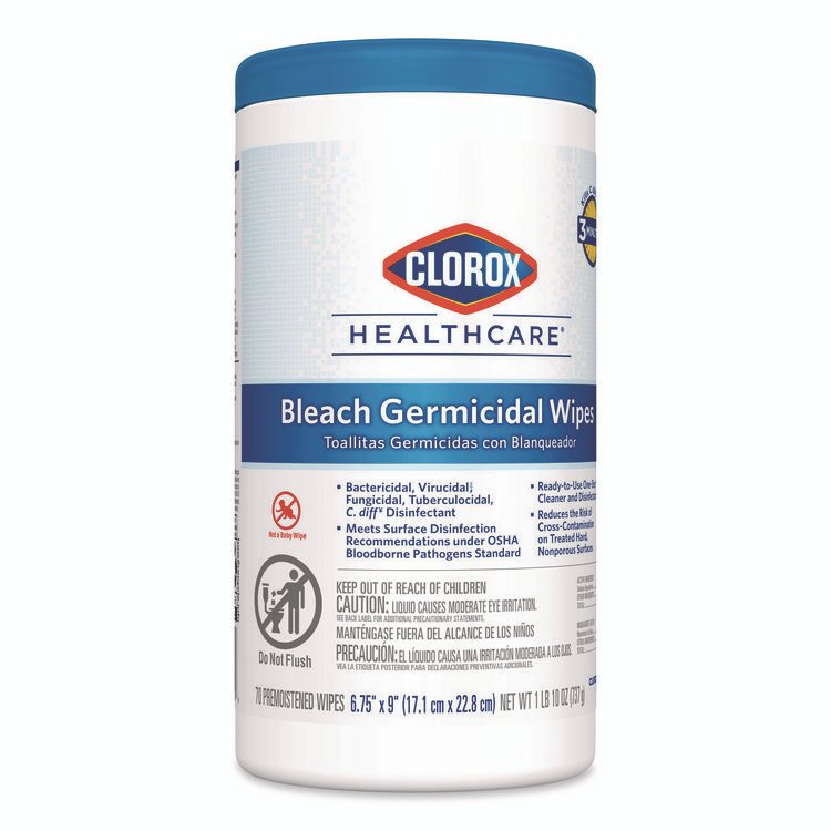 Bleach Germicidal Wipes, 1-Ply, 6.75 x 9, Unscented, White, 70/Canister, 6 Canisters/Carton - Image 3