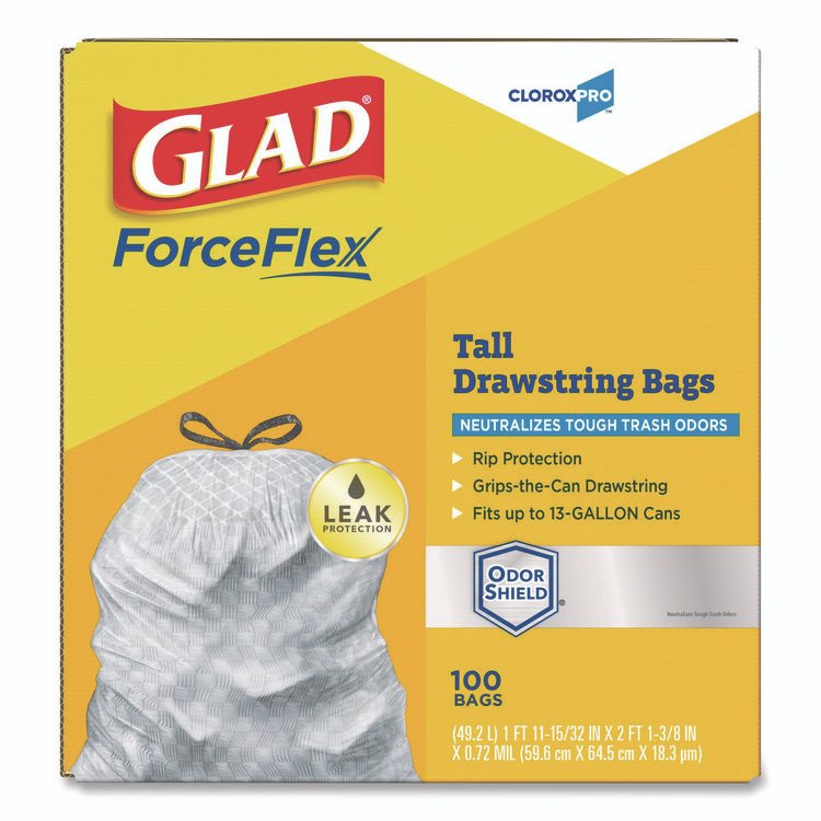 CloroxPro ForceFlex Tall Kitchen Drawstring Trash Bags, 13 gal, 23.75 x 24.88, Gray, 100/Box - Image 2