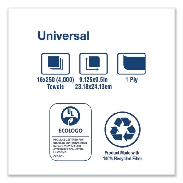Universal Multifold Hand Towel, 1-Ply, 9.13 x 9.5, White, 250/Pack,16 Packs/Carton - Image 3