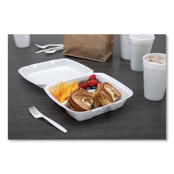 Foam Hinged Lid Containers, 3 Compartments, 8.38 x 7.78 x 3.25, 200/Carton - Image 4