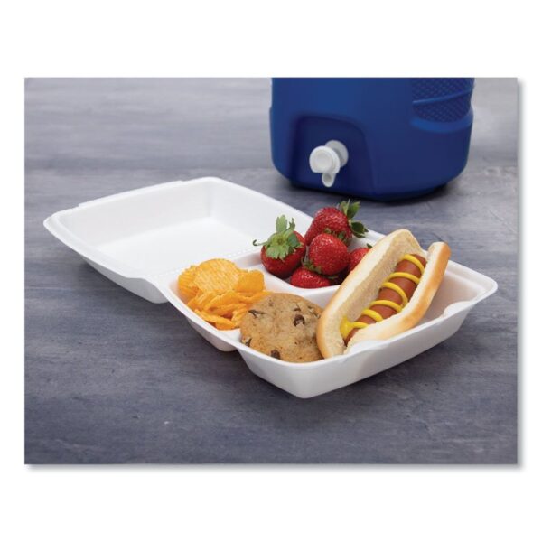 Foam Hinged Lid Containers, 3 Compartments, 8.38 x 7.78 x 3.25, 200/Carton - Image 3