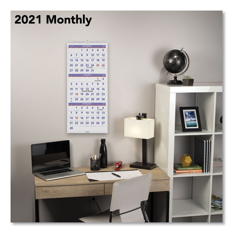 Deluxe Three-Month Reference Wall Calendar, Vertical Orientation, 12 x 27, White Sheets, 14-Month: Dec 2024 to Jan 2026 - Image 2