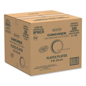 Concorde Foam Plate, 9" dia, White, 125/Pack, 4 Packs/Carton