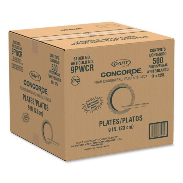 Concorde Foam Plate, 9" dia, White, 125/Pack, 4 Packs/Carton - Image 3