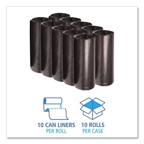 Recycled Low-Density Polyethylene Can Liners, 60 gal, 1.8 mil, 38" x 58", Black, Perforated, 10 Bags/Roll, 10 Rolls/Carton - Image 2