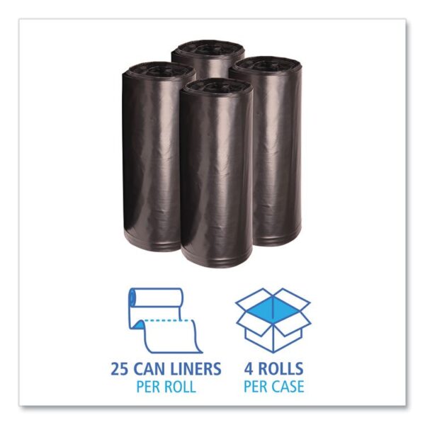 Recycled Low-Density Polyethylene Can Liners, 60 gal, 1.6 mil, 38" x 58", Black, Perforated, 10 Bags/Roll, 10 Rolls/Carton - Image 2