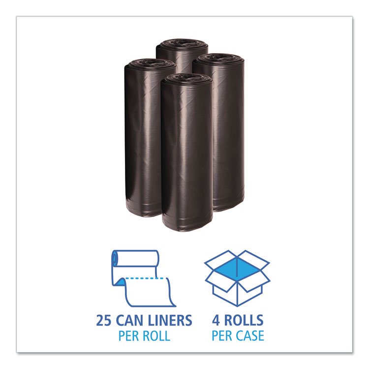 Recycled Low-Density Polyethylene Can Liners, 60 gal, 1.2 mil, 38" x 58", Black, Perforated, 10 Bags/Roll, 10 Rolls/Carton - Image 2