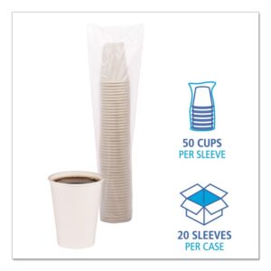 Paper Hot Cups, 12 oz, White, 50/Sleeve, 20 Sleeves/Carton