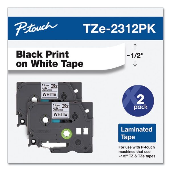 TZe Standard Adhesive Laminated Labeling Tapes, 0.47" x 26.2 ft, Black on White, 2/Pack - Image 3