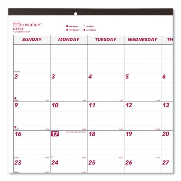 Monthly Desk Pad Calendar, 22 x 17, White/Burgundy Sheets, Black Binding, Black Corners, 12-Month (Jan to Dec): 2025 - Image 2