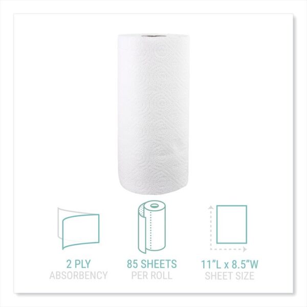 Kitchen Roll Towels, 2-Ply, 11 x 8.5, White, 85/Roll, 30 Rolls/Carton - Image 2