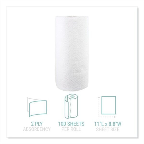 Kitchen Roll Towels, 2-Ply, 11 x 8.8, White, 100/Roll, 30 Rolls/Carton - Image 3