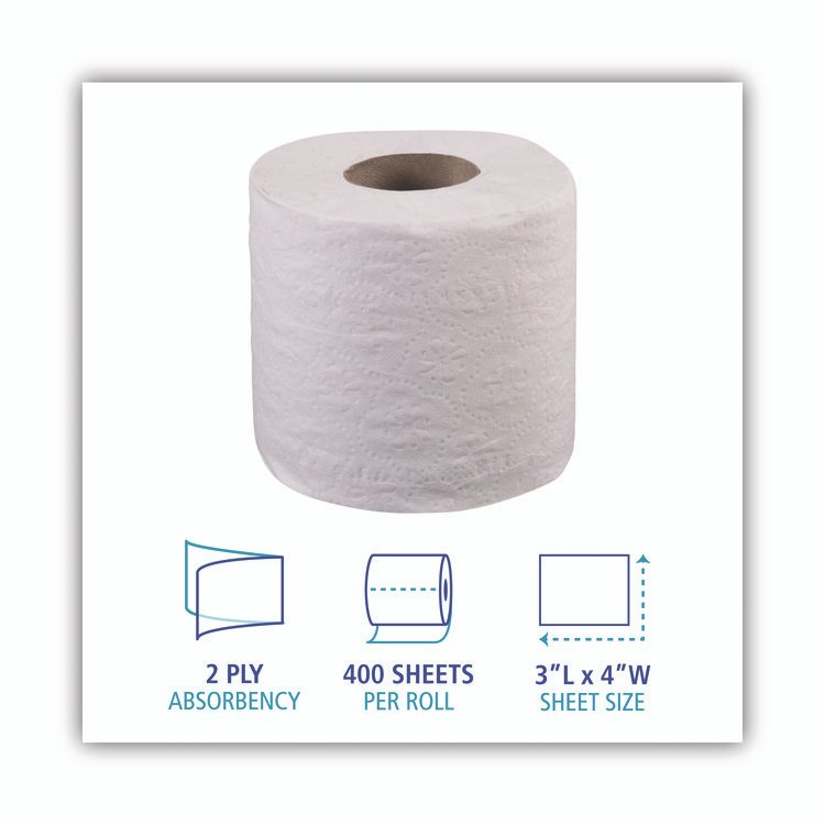 2-Ply Toilet Tissue, Septic Safe, White, 400 Sheets/Roll, 96 Rolls/Carton - Image 3