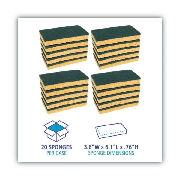 Medium-Duty Scrubbing Sponge, Individually Wrapped, 3.6 x 6.1, 0.75" Thick, Yellow/Green, 20/Carton - Image 4