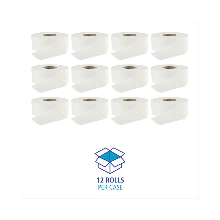 Jumbo Roll Bathroom Tissue, Septic Safe, 2-Ply, White, 3.2" x 525 ft, 12 Rolls/Carton - Image 2
