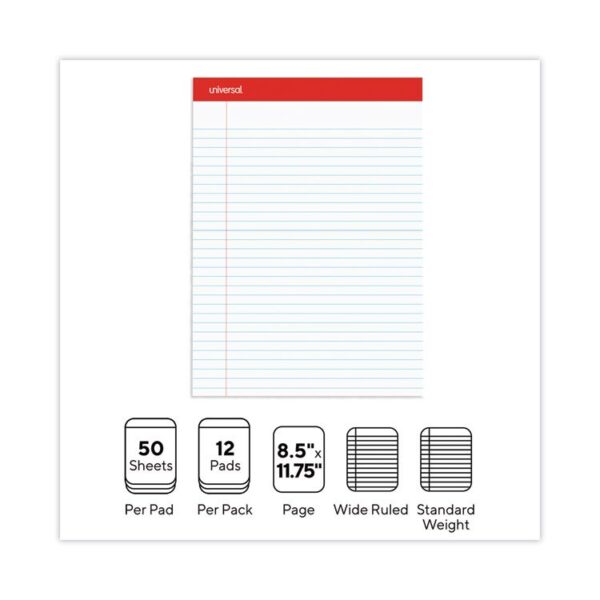 Perforated Ruled Writing Pads, Wide/Legal Rule, Red Headband, 50 White 8.5 x 11.75 Sheets, Dozen - Image 4