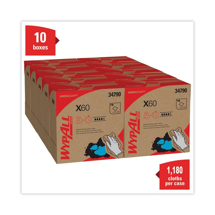 General Clean X60 Cloths, POP-UP Box, 8.34 x 16.8, White, 118/Box, 10 Boxes/Carton - Image 3
