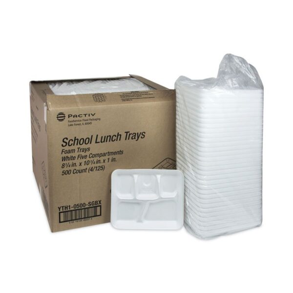 Foam School Trays, 5-Compartment Tray, 8.25 x 10.5 x 1, White, 500/Carton - Image 3