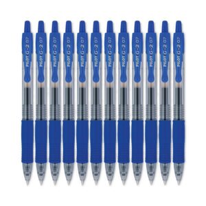 G2 Premium Gel Pen, Retractable, Fine 0.7 mm, Blue Ink, Smoke/Blue Barrel, 12/Pack