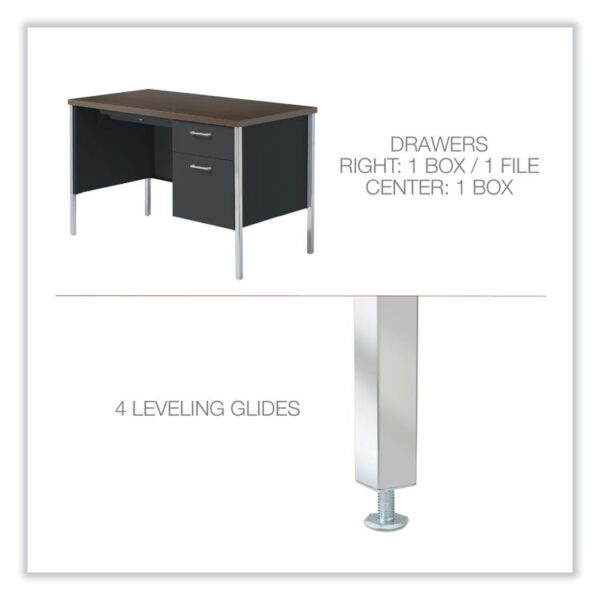 Single Pedestal Steel Desk, 45.25" x 24" x 29.5", Mocha/Black, Chrome Legs - Image 5