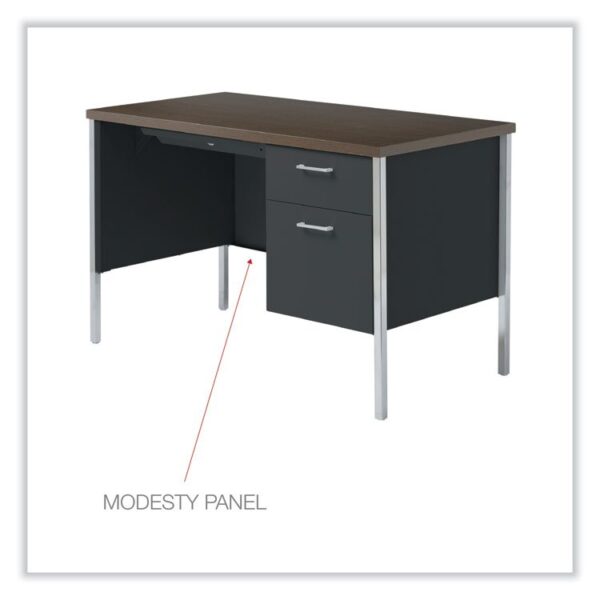 Single Pedestal Steel Desk, 45.25" x 24" x 29.5", Mocha/Black, Chrome Legs - Image 4