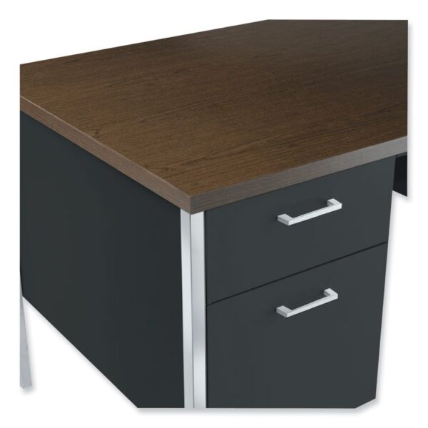 Single Pedestal Steel Desk, 45.25" x 24" x 29.5", Mocha/Black, Chrome Legs - Image 3