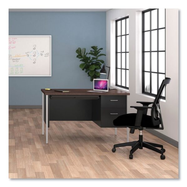 Single Pedestal Steel Desk, 45.25" x 24" x 29.5", Mocha/Black, Chrome Legs - Image 7