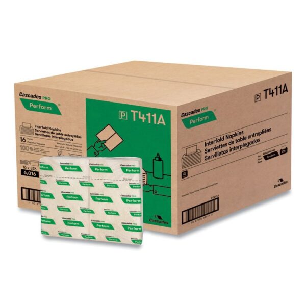 Perform Interfold Napkins, 1-Ply, 6.5 x 4.25, Natural, 376/Pack, 16 Packs/Carton - Image 2