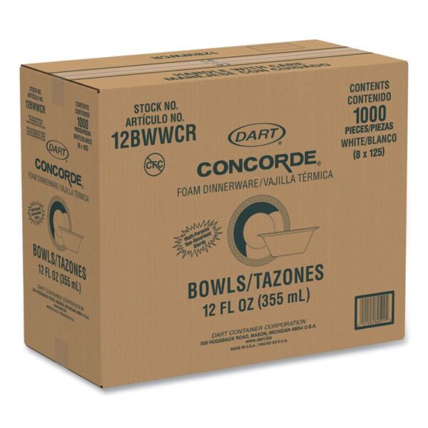Concorde Foam Bowl, 10, 12 oz, White, 125/Pack, 8 Packs/Carton