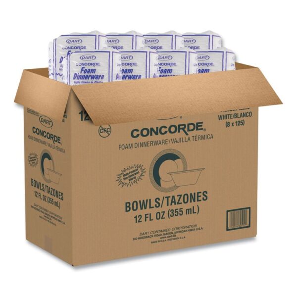Concorde Foam Bowl, 10, 12 oz, White, 125/Pack, 8 Packs/Carton - Image 6