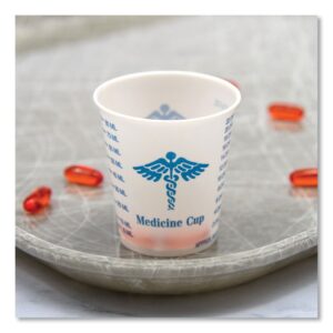 Paper Medical and Dental Graduated Cups, 3 oz, Paper, White/Blue, 100/Bag, 50 Bags/Carton