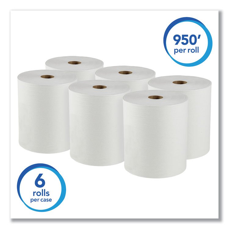 Essential High Capacity Hard Roll Towels for Business, Absorbency Pockets, 1-Ply, 8" x 950 ft, 1.75" Core, White, 6 Rolls/CT - Image 7