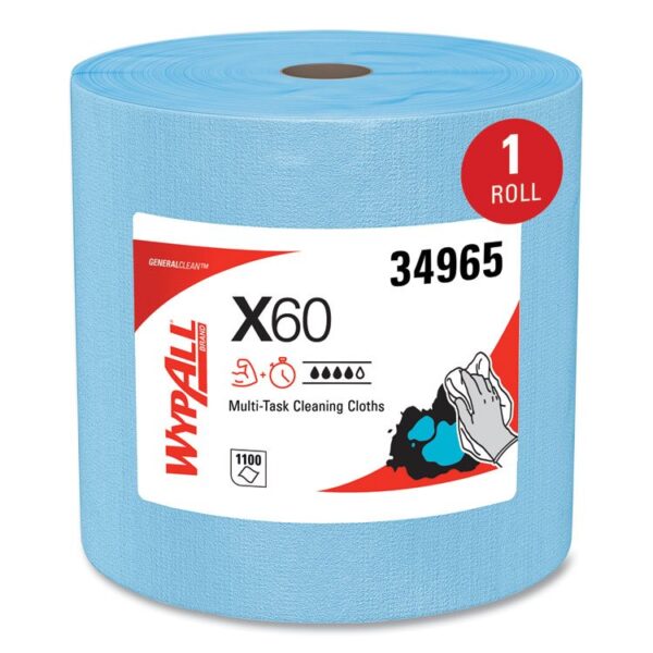General Clean X60 Cloths, Jumbo Roll, 12.5 x 13.4, Blue, 1,100/Roll - Image 2